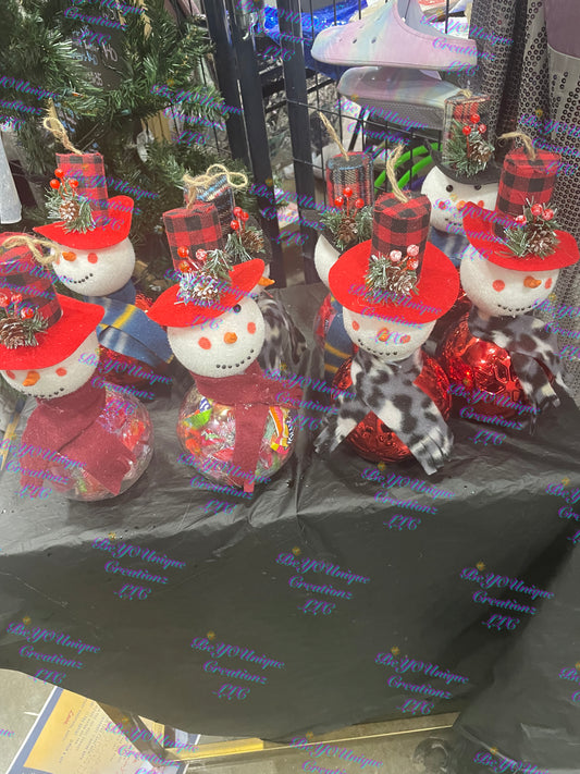 Handmade Snowman Candy jars/ Christmas ornament